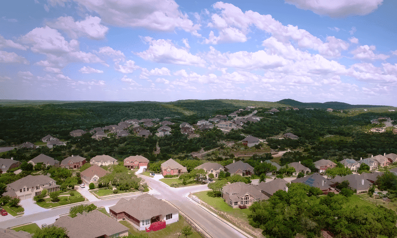 Drone image of Helotes TX neighborhood
