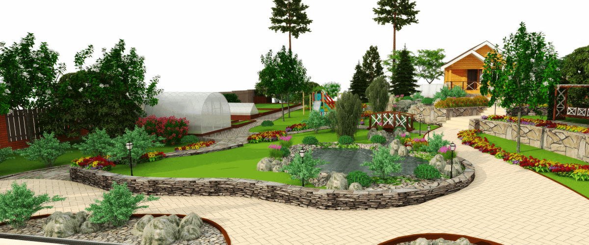 Large backyard with newly planted deciduous trees Large backyard with newly planted deciduous trees